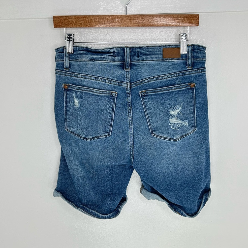 Judy Blue High‎ Waist Cuffed Denim Shorts Medium Stretch Denim Distressed 30x6 - Picture 6 of 11